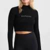Outlet Aje ATHLETICA Cropped Knitted Long Sleeve Top 437 Black