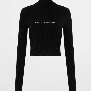 Outlet Aje ATHLETICA Cropped Knitted Long Sleeve Top 437 Black