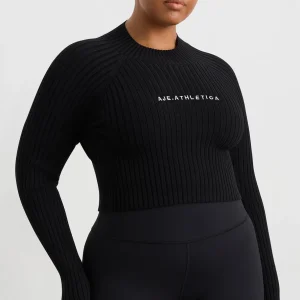 Outlet Aje ATHLETICA Cropped Knitted Long Sleeve Top 437 Black