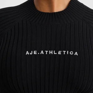 Outlet Aje ATHLETICA Cropped Knitted Long Sleeve Top 437 Black