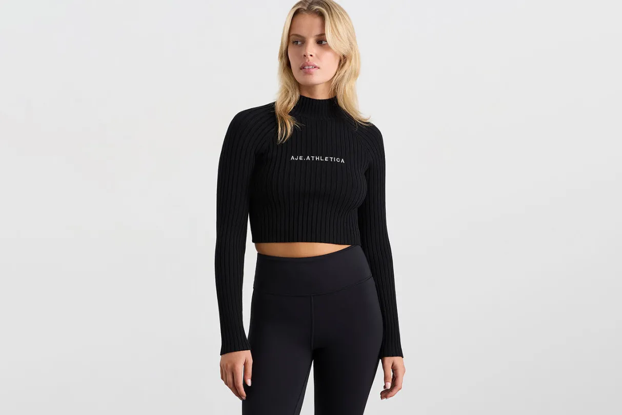 cropped_knitted_long_sleeve_top__14.webp Outlet Aje ATHLETICA Cropped Knitted Long Sleeve Top 437 Black