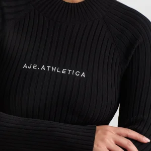 Outlet Aje ATHLETICA Cropped Knitted Long Sleeve Top 437 Black