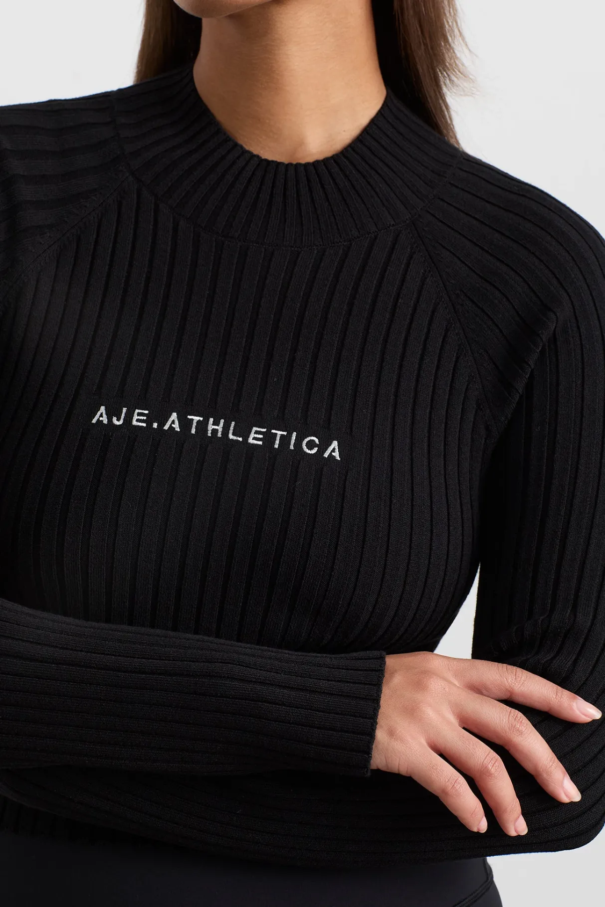 cropped_knitted_long_sleeve_top__7.webp Outlet Aje ATHLETICA Cropped Knitted Long Sleeve Top 437 Black