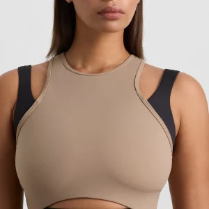 Best Sale Aje ATHLETICA Cropped Layered Sport Tank 159 Dune/Black