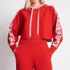 Cheap Aje ATHLETICA Cropped Logotape Long Sleeve Hoodie 409 Garnet Red/Rose Quartz