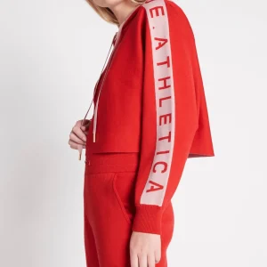Cheap Aje ATHLETICA Cropped Logotape Long Sleeve Hoodie 409 Garnet Red/Rose Quartz