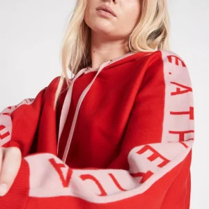 Cheap Aje ATHLETICA Cropped Logotape Long Sleeve Hoodie 409 Garnet Red/Rose Quartz