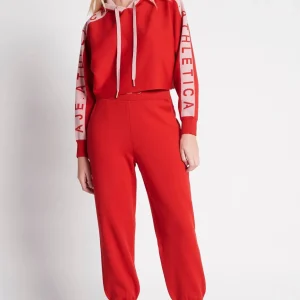 Cheap Aje ATHLETICA Cropped Logotape Long Sleeve Hoodie 409 Garnet Red/Rose Quartz