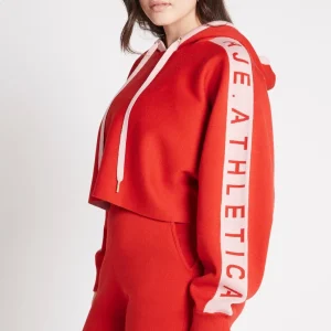 Cheap Aje ATHLETICA Cropped Logotape Long Sleeve Hoodie 409 Garnet Red/Rose Quartz