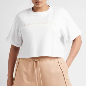 New Aje ATHLETICA Cropped Signature Logo T-Shirt 104 White/Sand