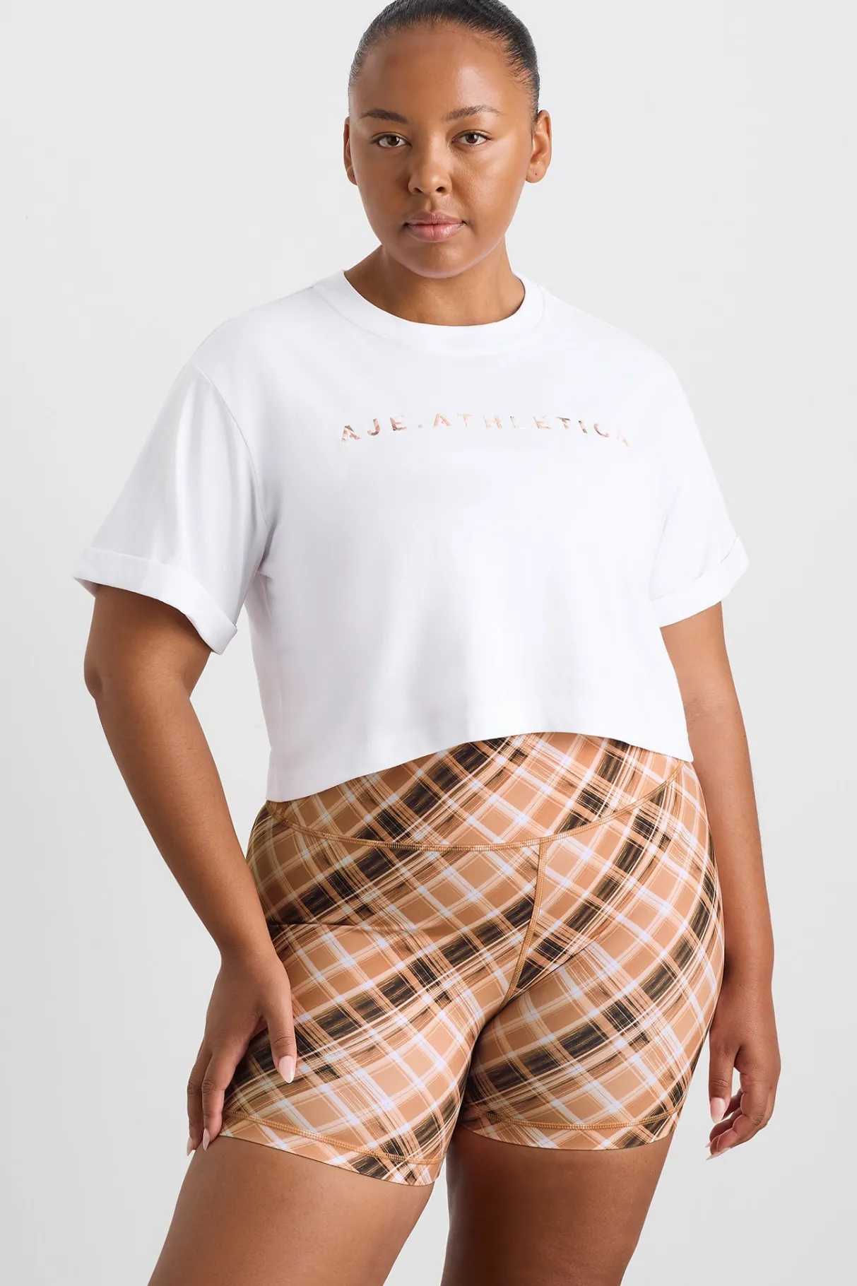 cropped_tee__11-1.webp Best Sale Aje ATHLETICA Cropped Tee 105 White Blurred Tan Check