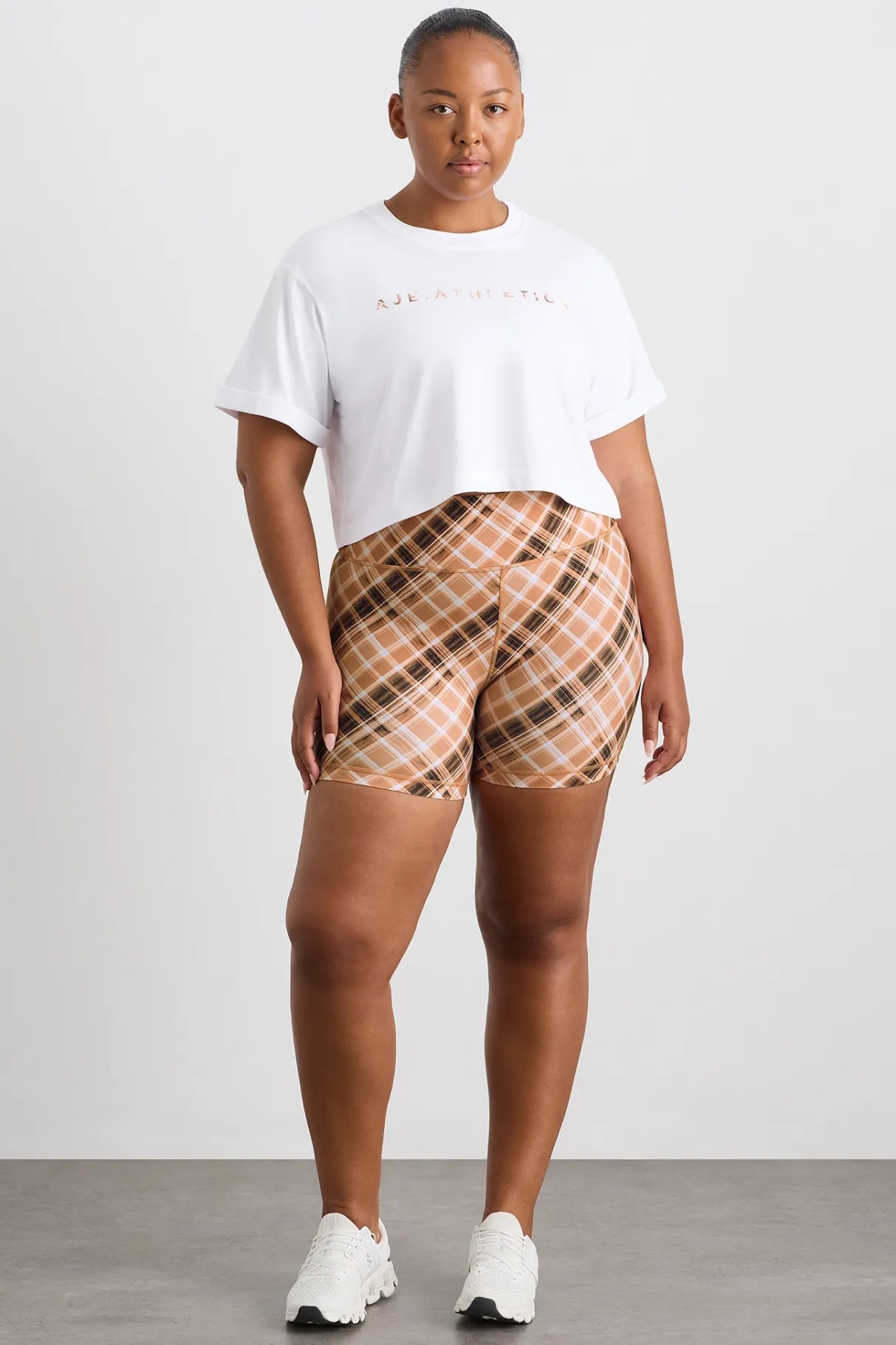 cropped_tee__12-1.webp Best Sale Aje ATHLETICA Cropped Tee 105 White Blurred Tan Check