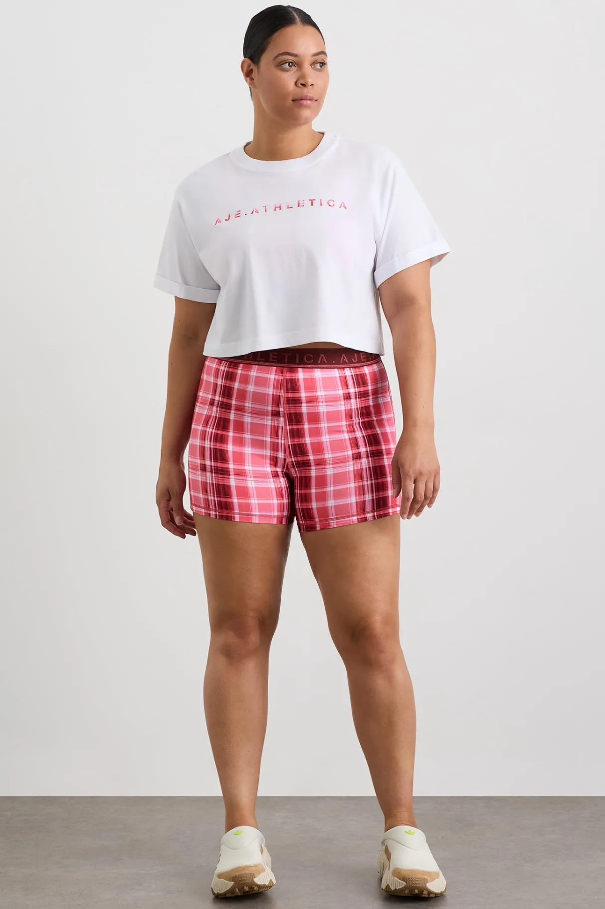 cropped_tee__12.webp Flash Sale Aje ATHLETICA Cropped Tee 105 White Blurred Pink Check