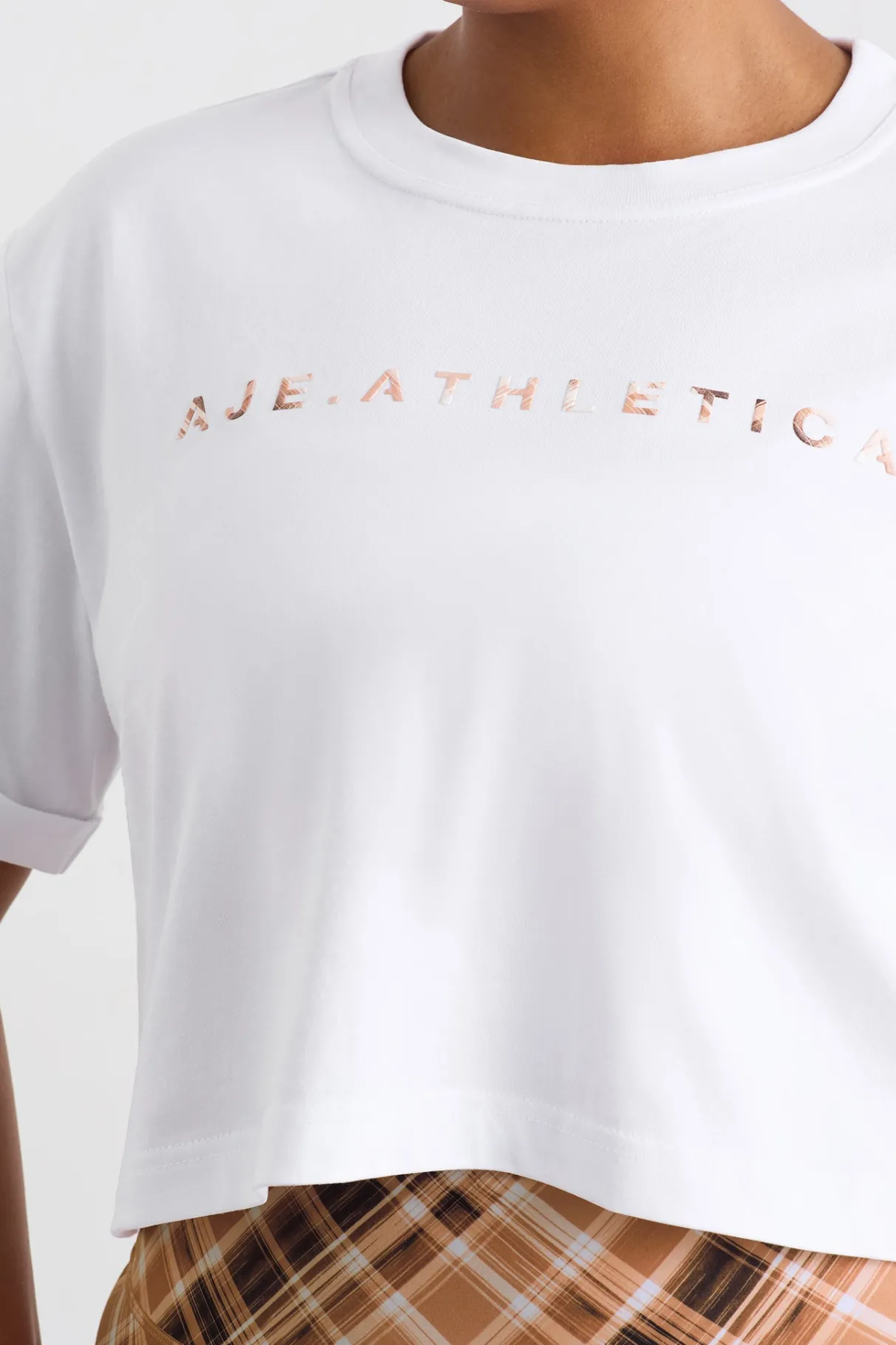 cropped_tee__13-1.webp Best Sale Aje ATHLETICA Cropped Tee 105 White Blurred Tan Check