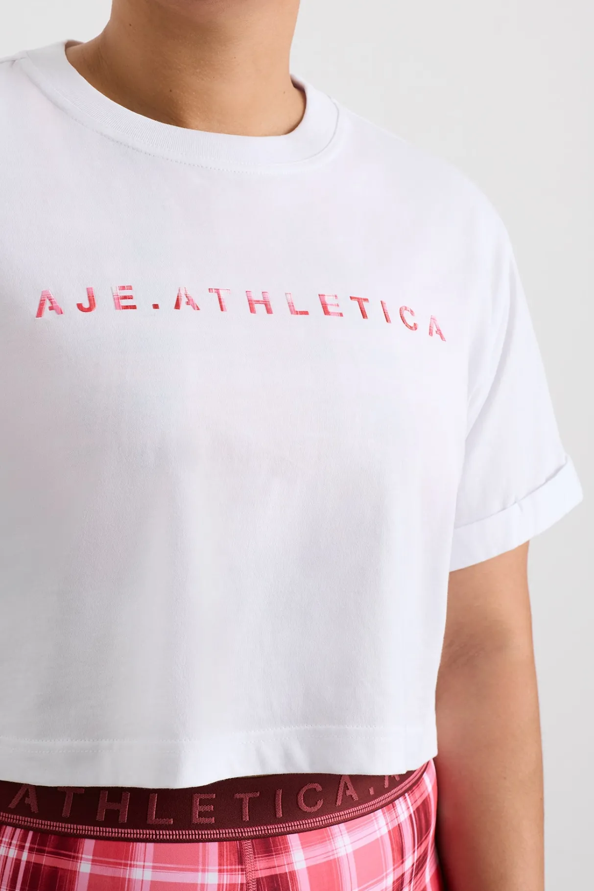 cropped_tee__13.webp Flash Sale Aje ATHLETICA Cropped Tee 105 White Blurred Pink Check