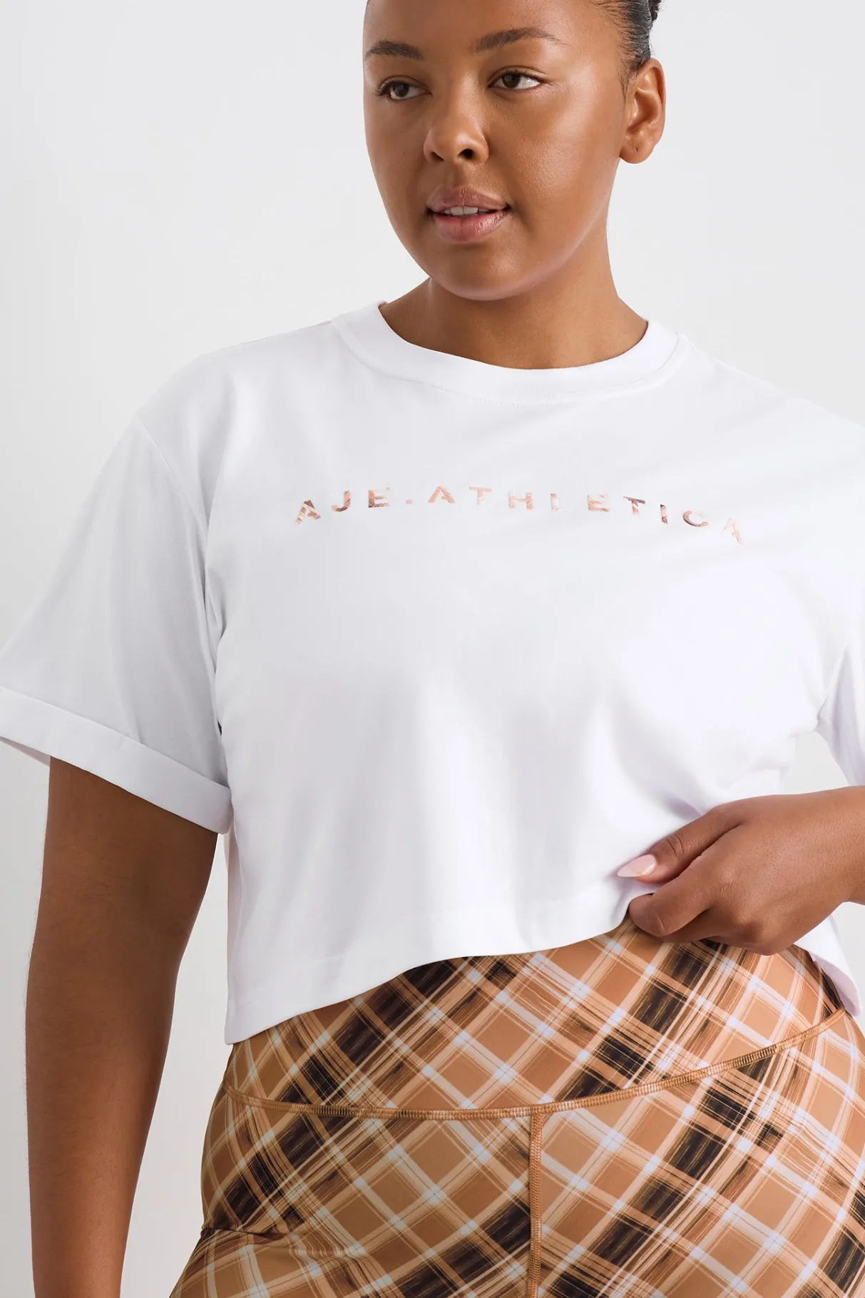 cropped_tee__14-1.webp Best Sale Aje ATHLETICA Cropped Tee 105 White Blurred Tan Check