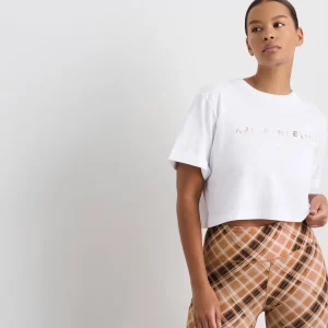 Best Sale Aje ATHLETICA Cropped Tee 105 White Blurred Tan Check