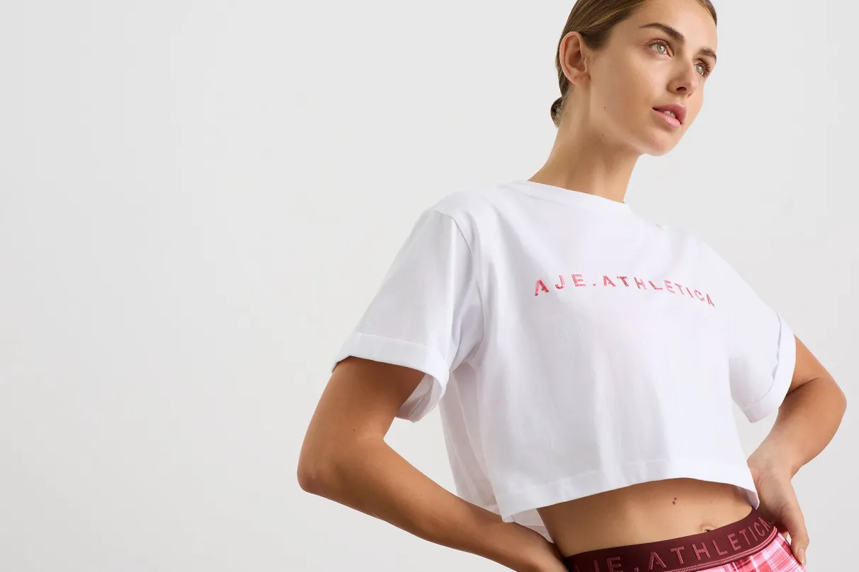 cropped_tee__16.webp Flash Sale Aje ATHLETICA Cropped Tee 105 White Blurred Pink Check
