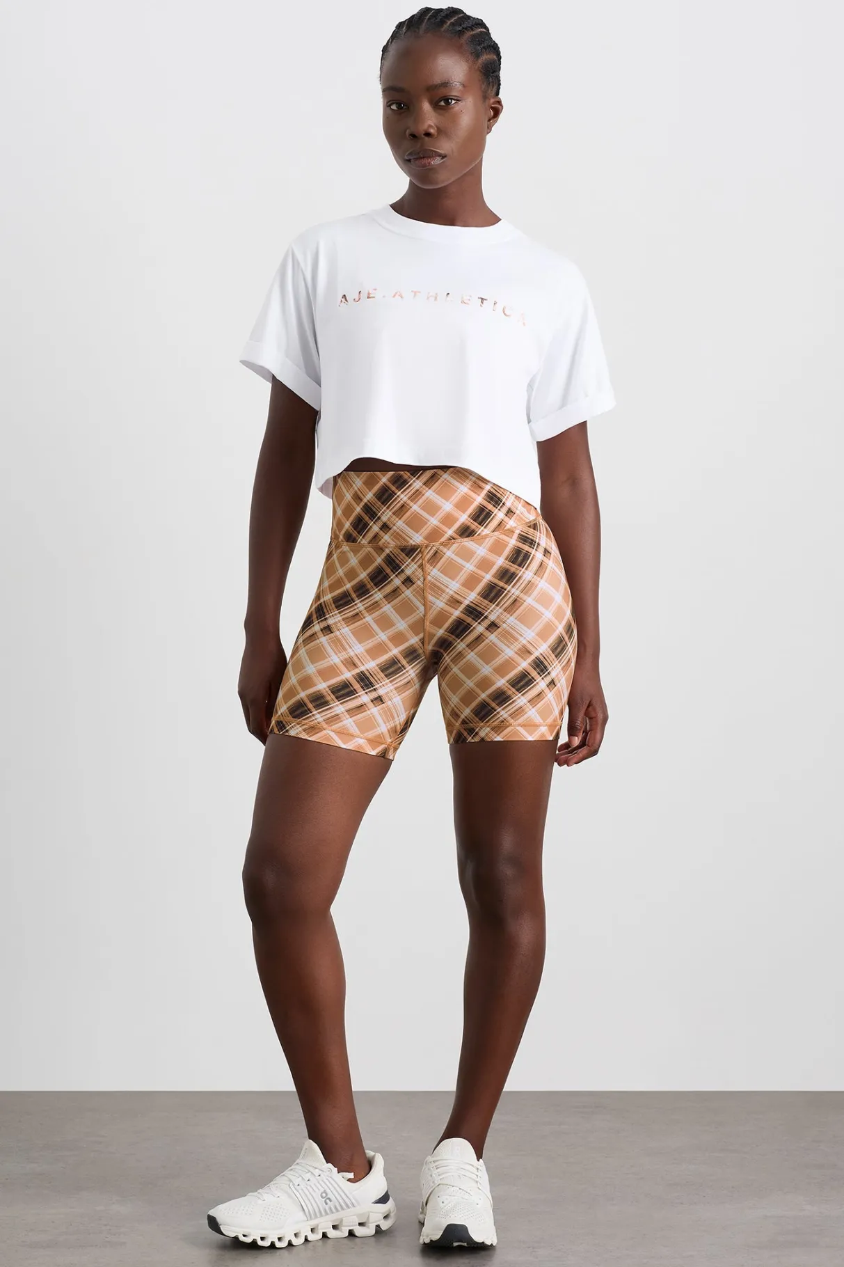 cropped_tee__2-1.webp Best Sale Aje ATHLETICA Cropped Tee 105 White Blurred Tan Check