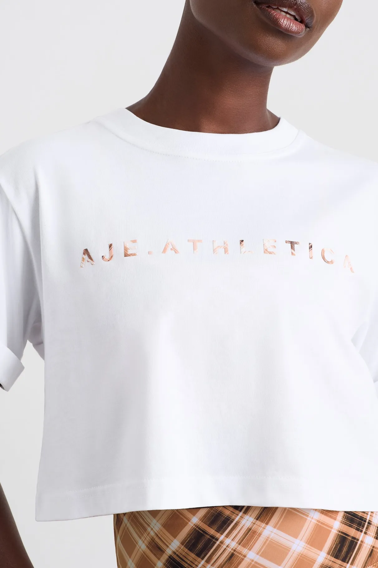 cropped_tee__3-1.webp Best Sale Aje ATHLETICA Cropped Tee 105 White Blurred Tan Check