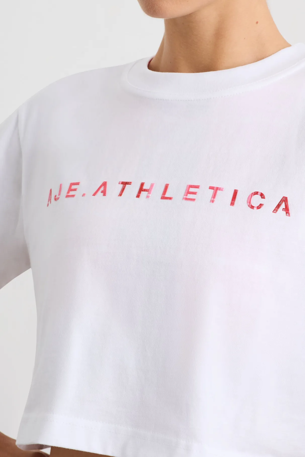 cropped_tee__3.webp Flash Sale Aje ATHLETICA Cropped Tee 105 White Blurred Pink Check