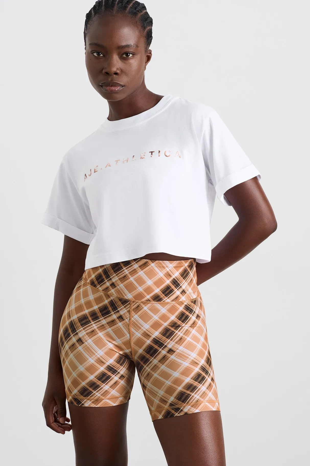 cropped_tee__4-1.webp Best Sale Aje ATHLETICA Cropped Tee 105 White Blurred Tan Check