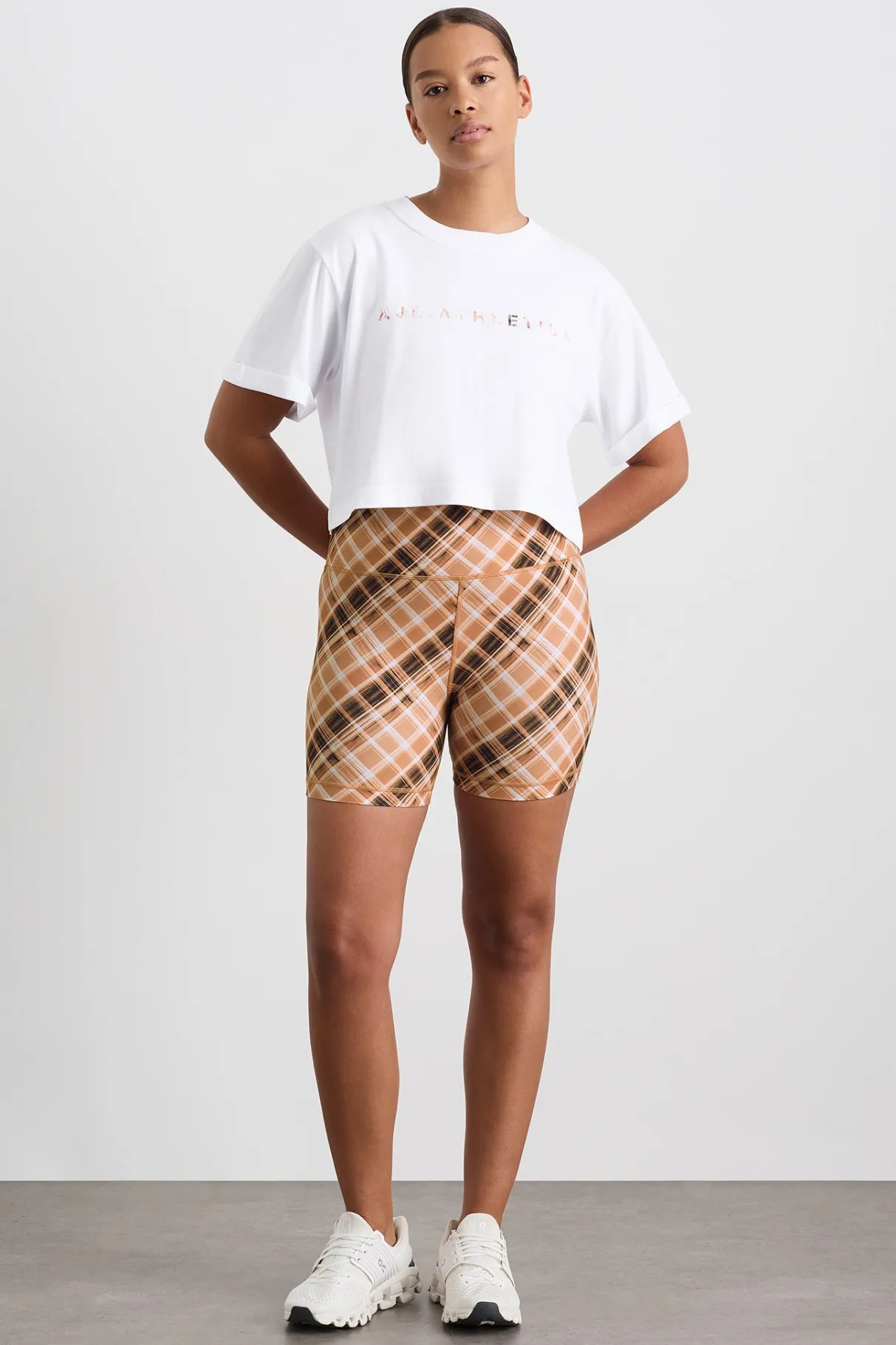 cropped_tee__7-1.webp Best Sale Aje ATHLETICA Cropped Tee 105 White Blurred Tan Check