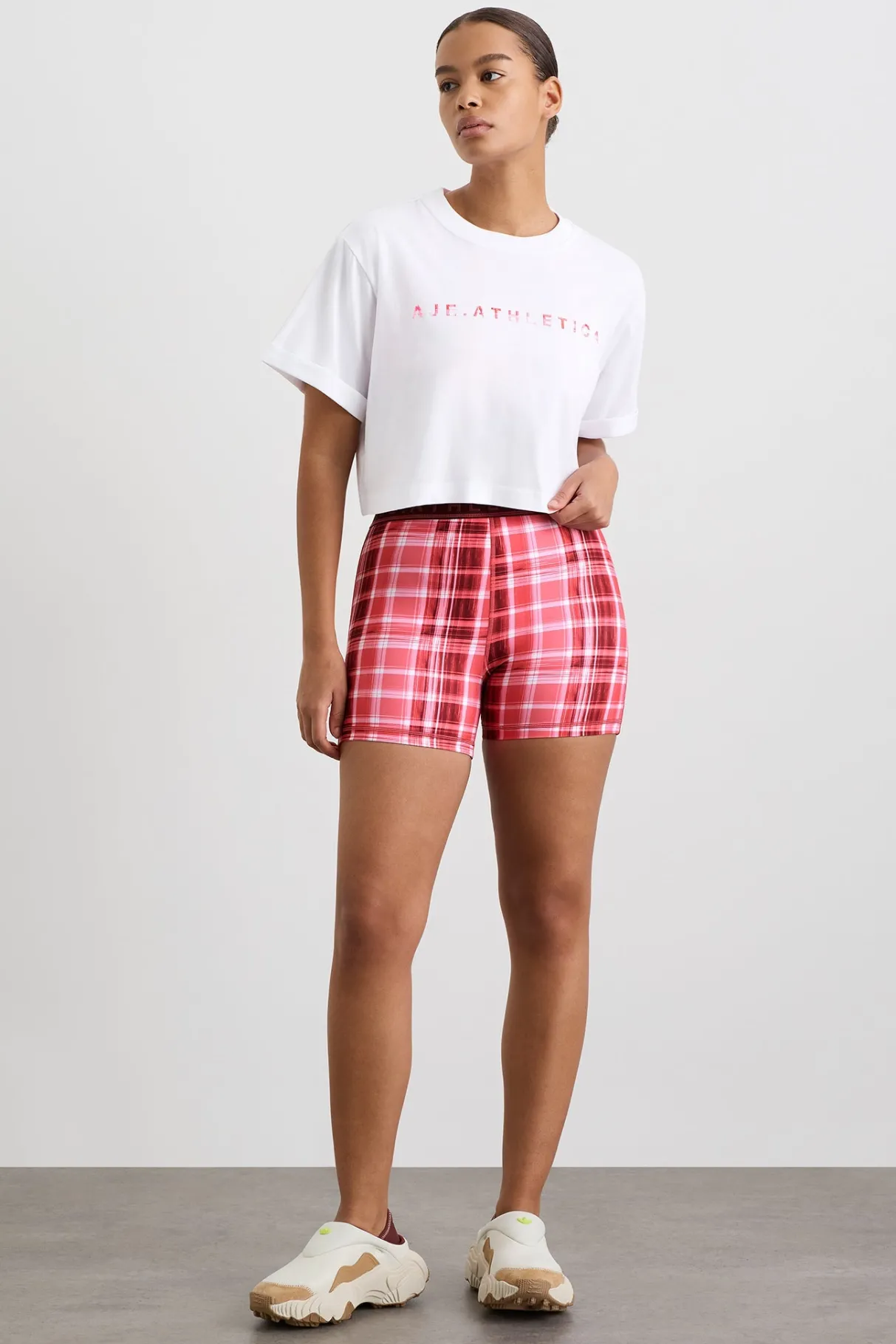 cropped_tee__7.webp Flash Sale Aje ATHLETICA Cropped Tee 105 White Blurred Pink Check