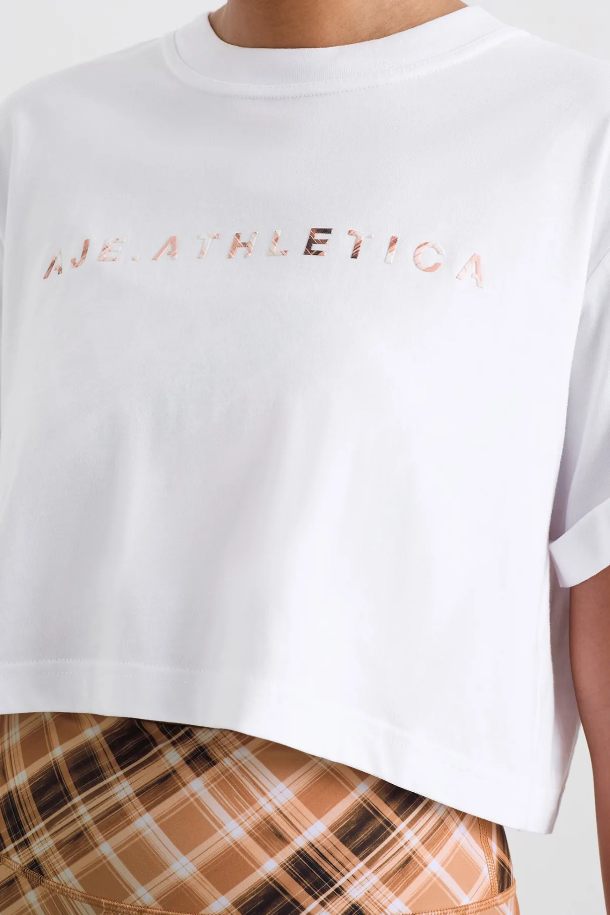 cropped_tee__8-1.webp Best Sale Aje ATHLETICA Cropped Tee 105 White Blurred Tan Check