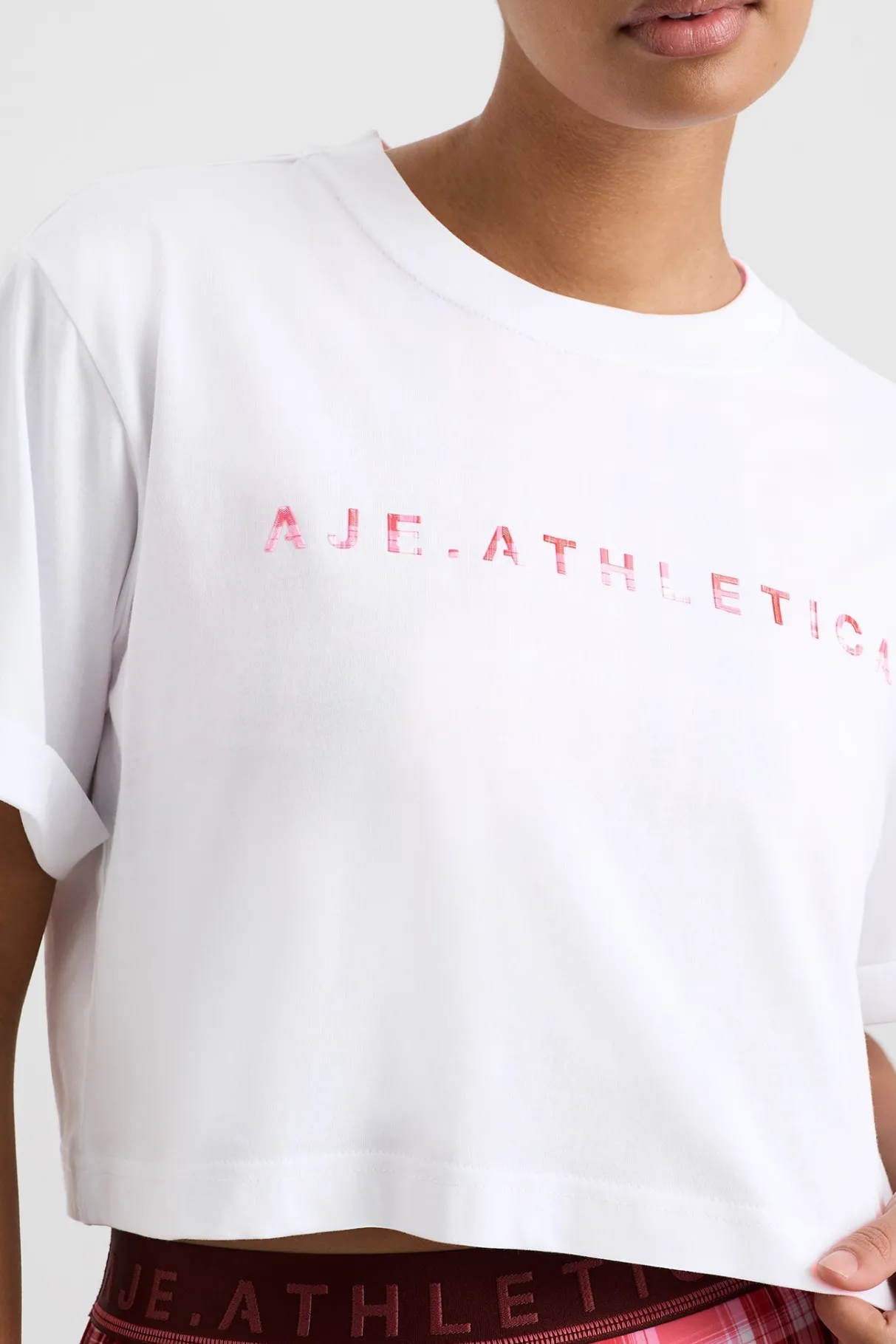 cropped_tee__8.webp Flash Sale Aje ATHLETICA Cropped Tee 105 White Blurred Pink Check