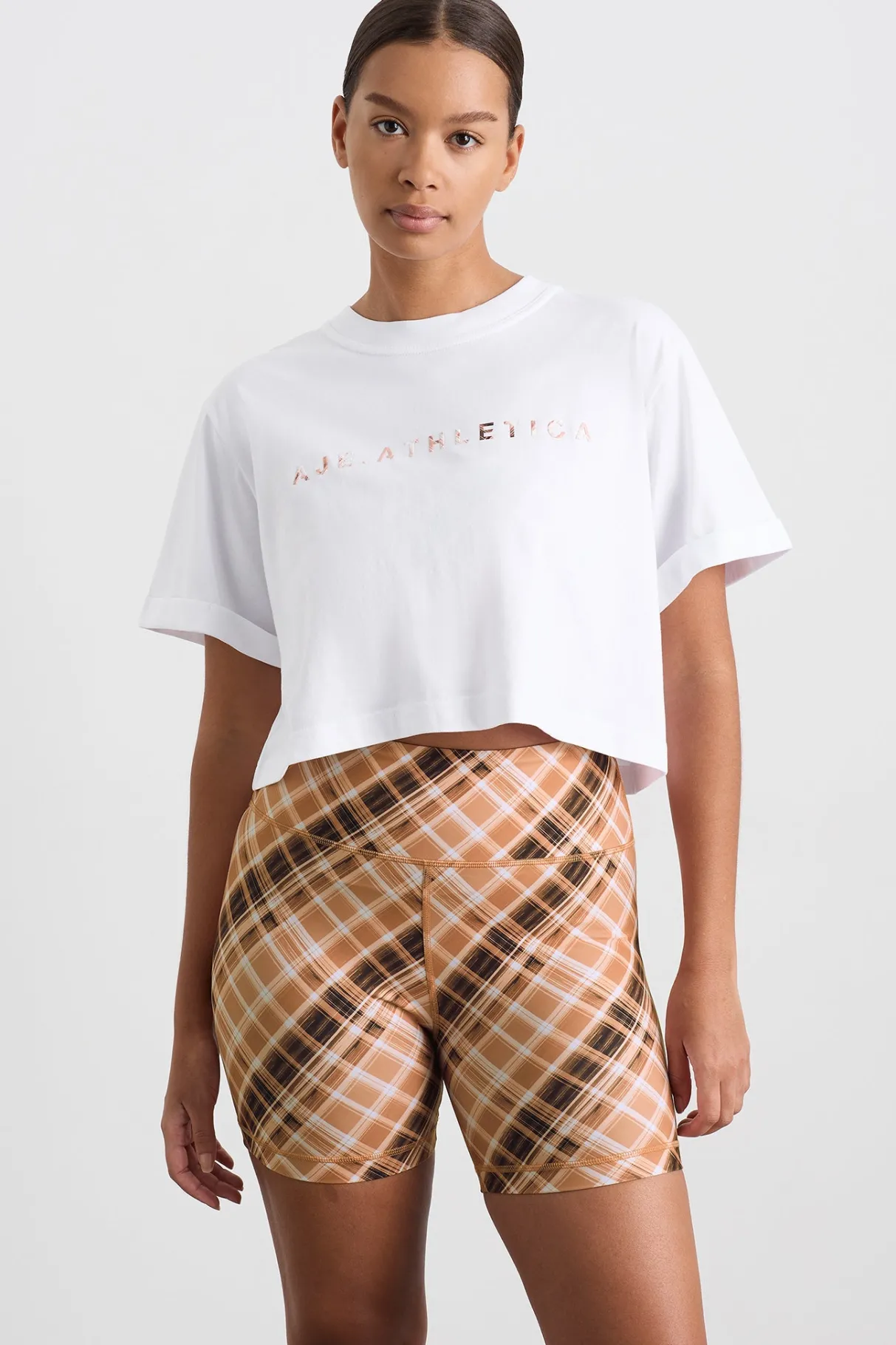 cropped_tee__9-1.webp Best Sale Aje ATHLETICA Cropped Tee 105 White Blurred Tan Check
