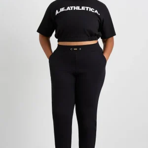 Hot Aje ATHLETICA Elasticated Logo Crop Tee 105 Black