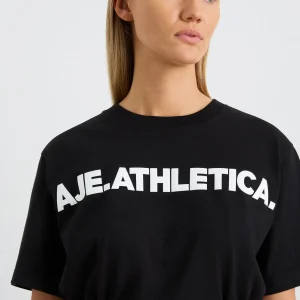 Hot Aje ATHLETICA Elasticated Logo Crop Tee 105 Black