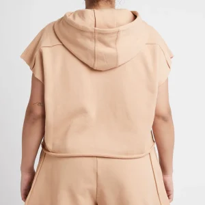 Clearance Aje ATHLETICA Embossed Classic Short Sleeve Cropped Hoodie 402 Sand
