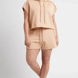 Clearance Aje ATHLETICA Embossed Classic Short Sleeve Cropped Hoodie 402 Sand