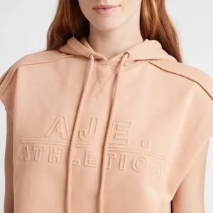 Clearance Aje ATHLETICA Embossed Classic Short Sleeve Cropped Hoodie 402 Sand