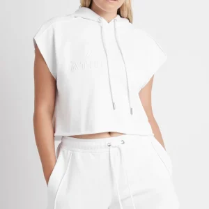 Hot Aje ATHLETICA Embossed Classic Short Sleeve Cropped Hoodie 402 White