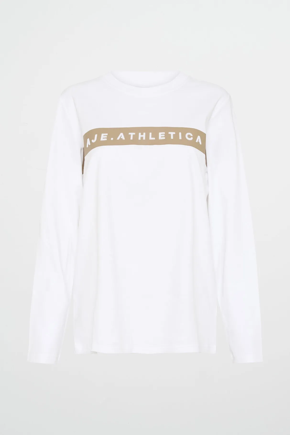 embossed_logo_long_sleeve_tshirt__1.webp Shop Aje ATHLETICA Embossed Logo Long Sleeve T-Shirt 127 White Soft Khaki