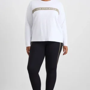 Shop Aje ATHLETICA Embossed Logo Long Sleeve T-Shirt 127 White Soft Khaki
