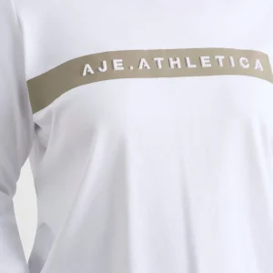 Shop Aje ATHLETICA Embossed Logo Long Sleeve T-Shirt 127 White Soft Khaki