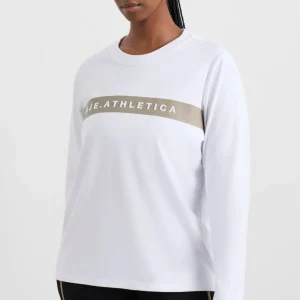 Shop Aje ATHLETICA Embossed Logo Long Sleeve T-Shirt 127 White Soft Khaki