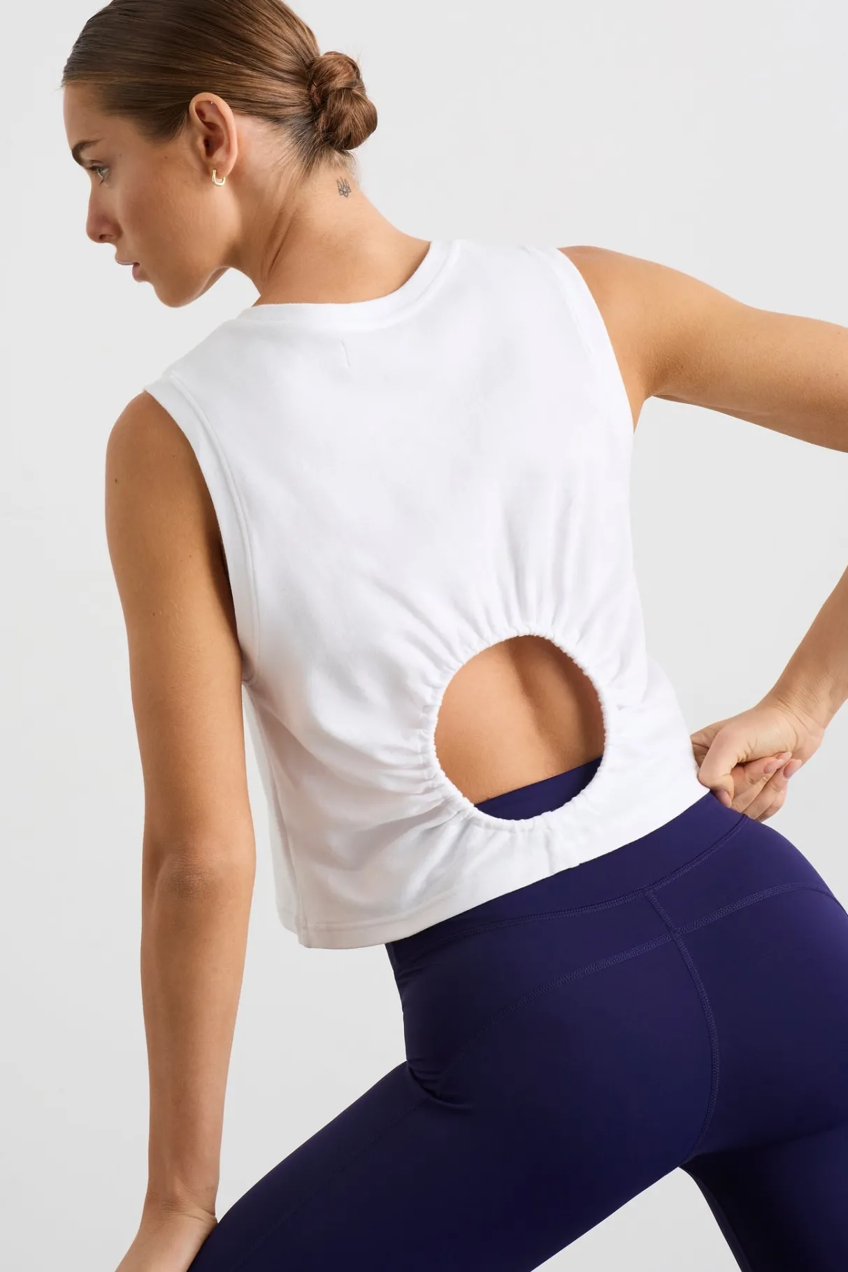 gathered_keyhole_crop_tank__0.webp Sale Aje ATHLETICA Gathered Keyhole Crop Tank 145 White Navy