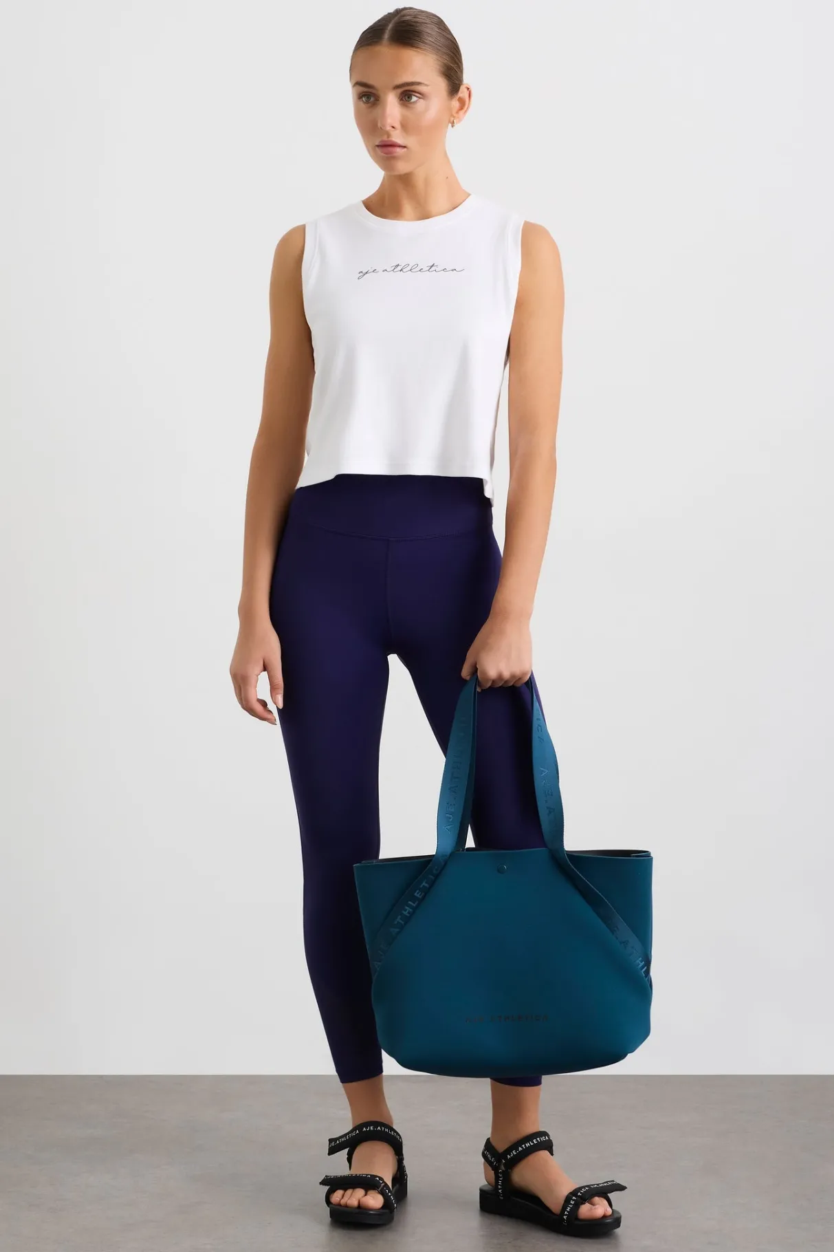 gathered_keyhole_crop_tank__2.webp Sale Aje ATHLETICA Gathered Keyhole Crop Tank 145 White Navy