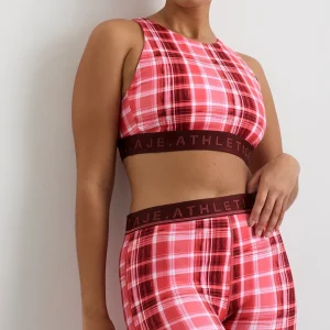 Best Aje ATHLETICA High Neck Sports Bra 374 Blurred Pink Check
