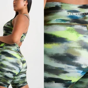 Store Aje ATHLETICA High Rise Bike Shorts 607 Khaki Brushstroke
