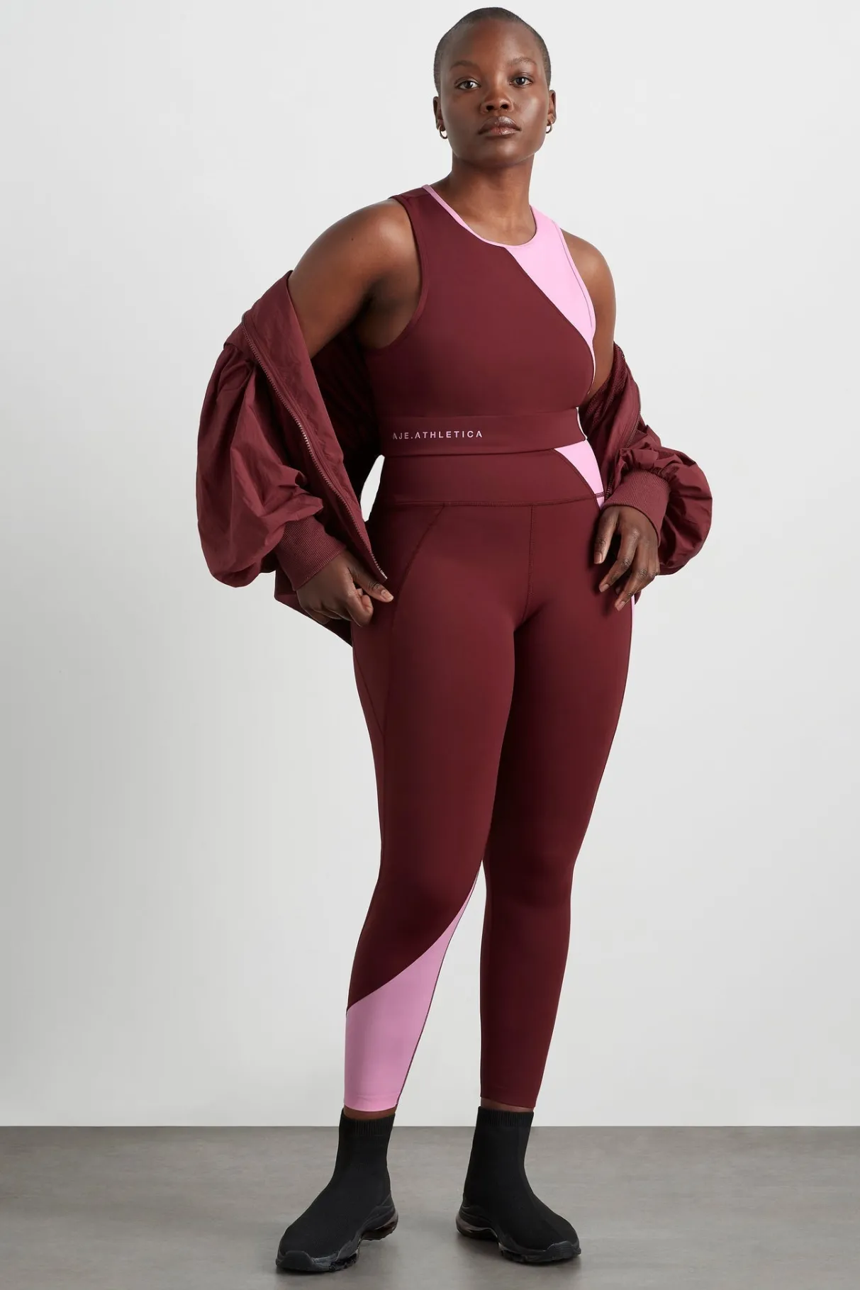 high_rise_colour_block__legging__10.webp Shop Aje ATHLETICA High Rise Colour Block 7/8 Legging 226 Burnt Burgundy/Bonbon Pink