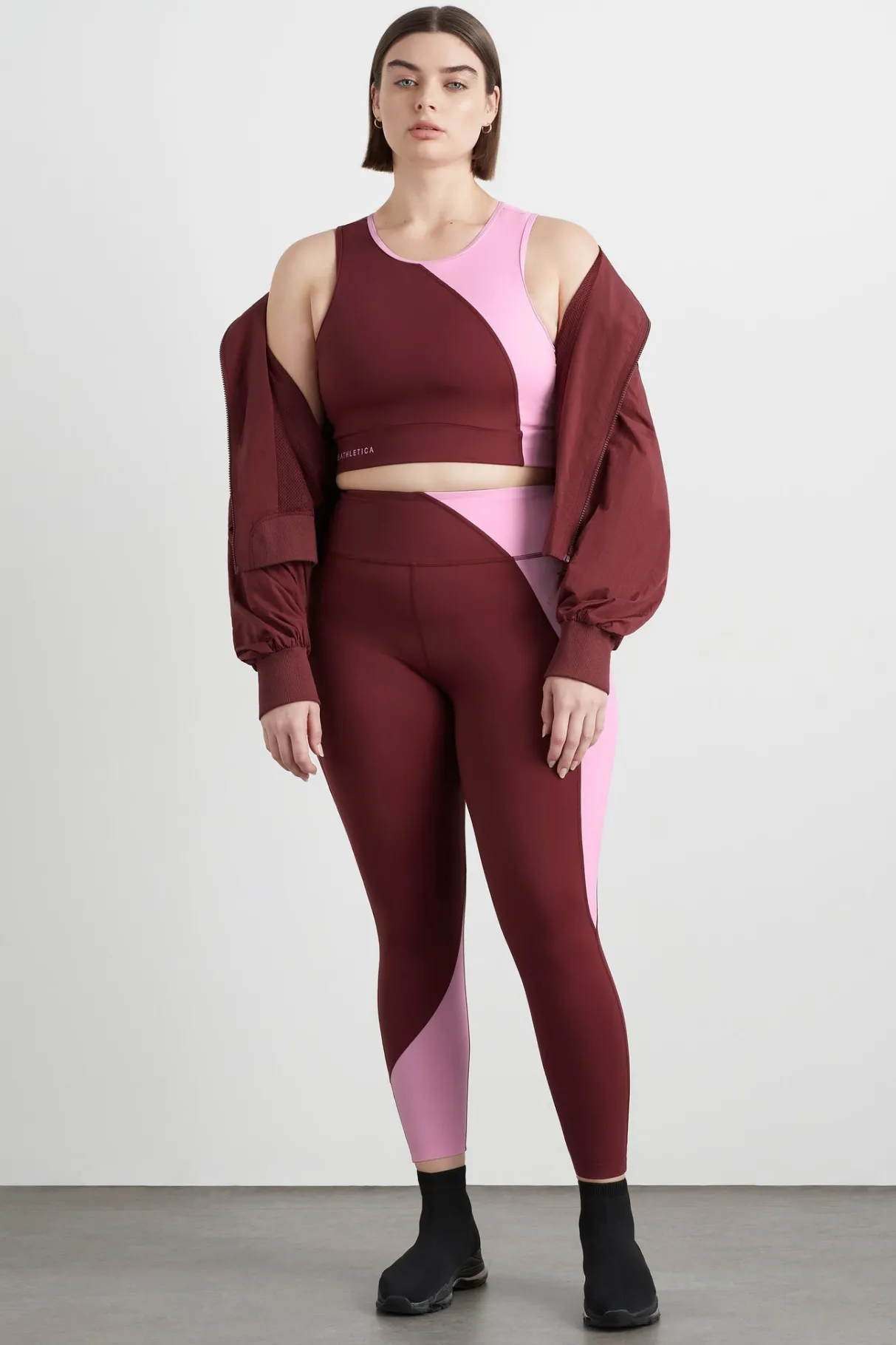 high_rise_colour_block__legging__11.webp Shop Aje ATHLETICA High Rise Colour Block 7/8 Legging 226 Burnt Burgundy/Bonbon Pink