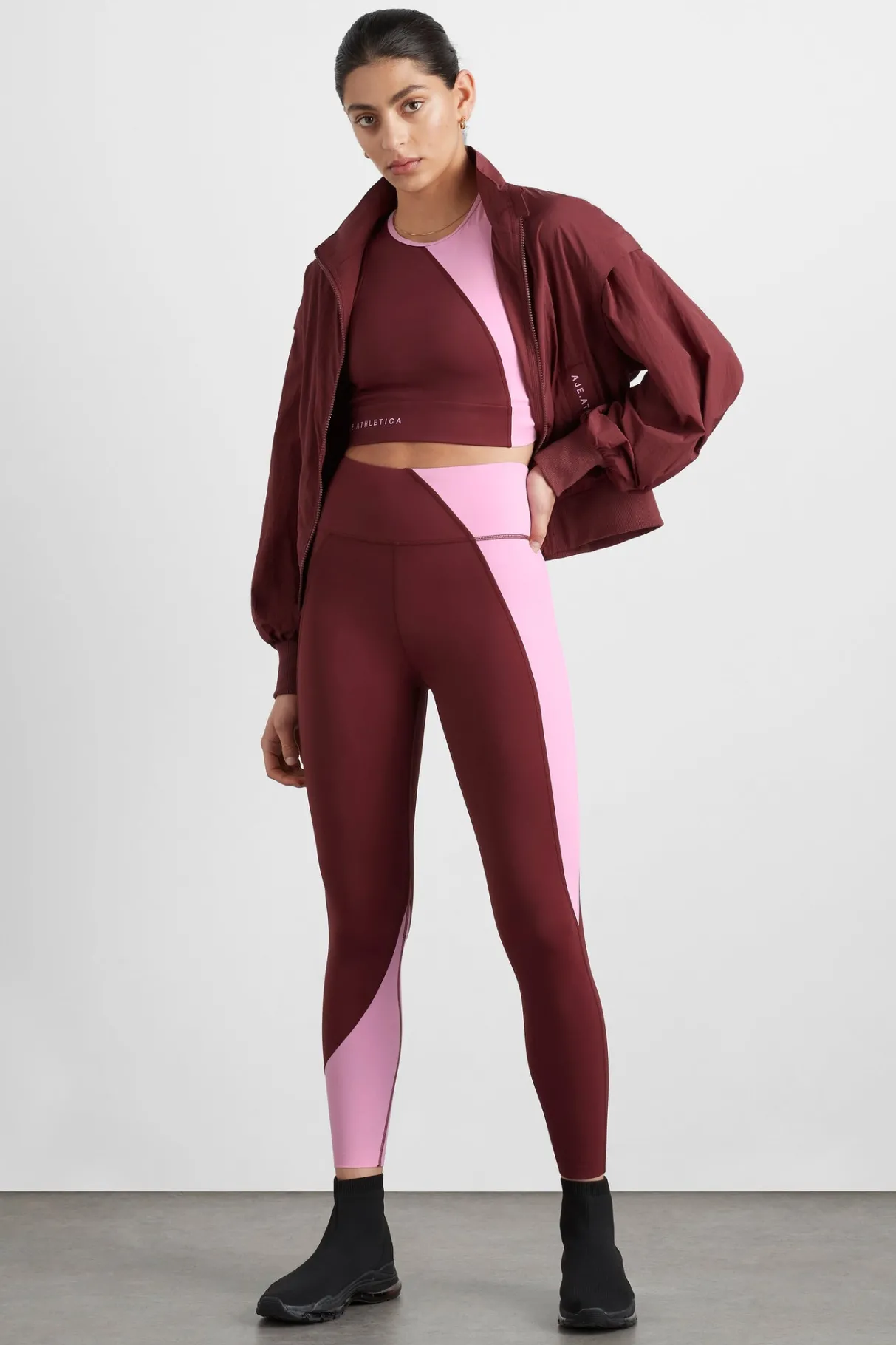 high_rise_colour_block__legging__5.webp Shop Aje ATHLETICA High Rise Colour Block 7/8 Legging 226 Burnt Burgundy/Bonbon Pink