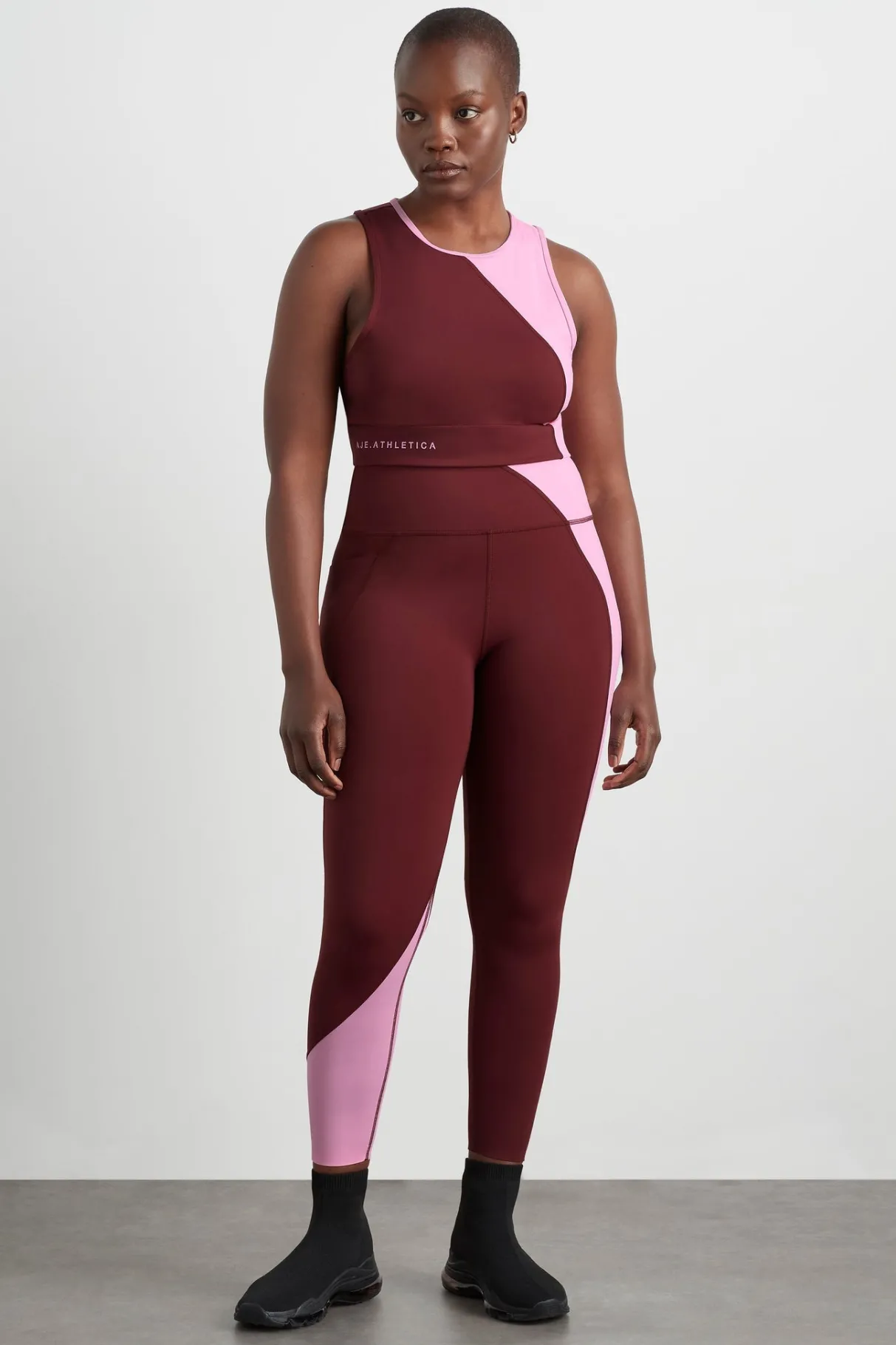 high_rise_colour_block__legging__6.webp Shop Aje ATHLETICA High Rise Colour Block 7/8 Legging 226 Burnt Burgundy/Bonbon Pink
