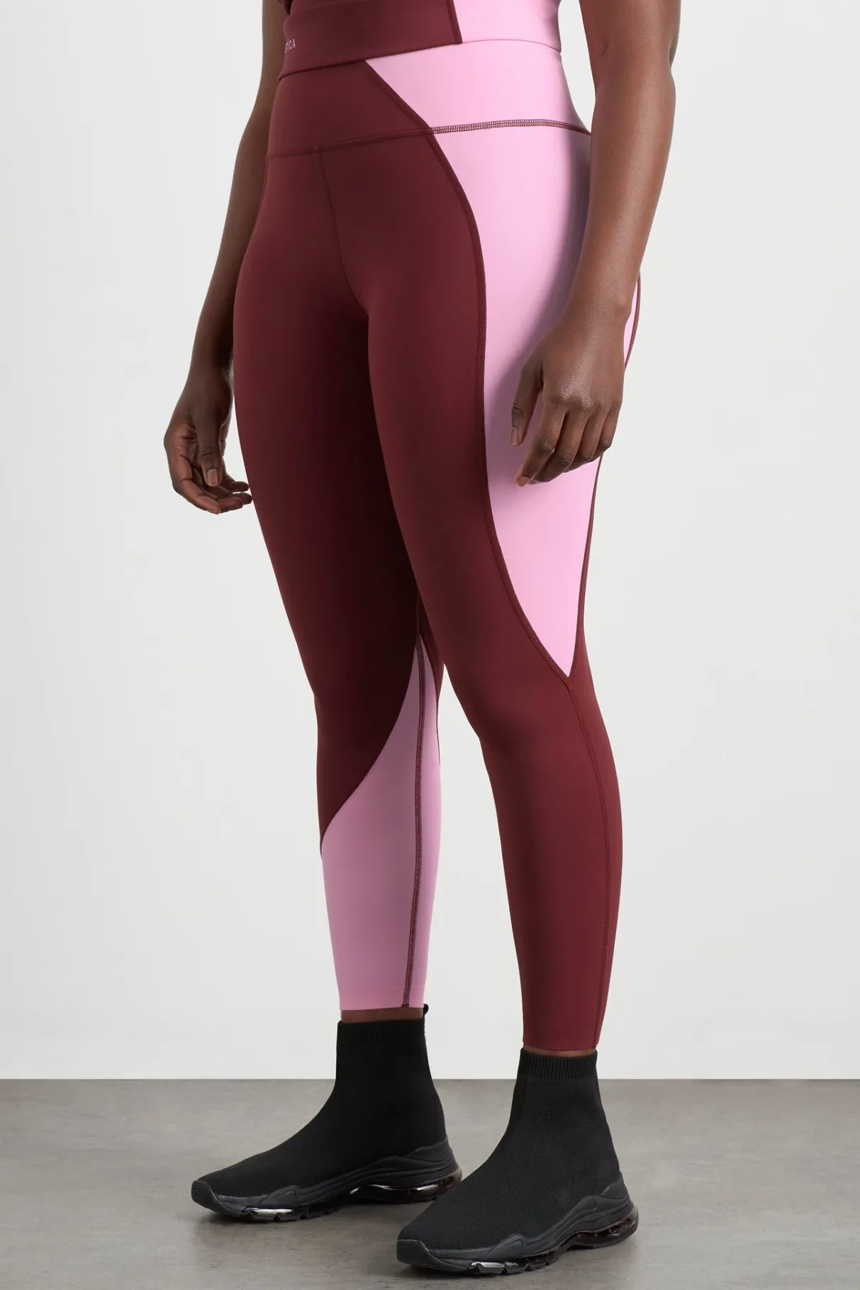 high_rise_colour_block__legging__7.webp Shop Aje ATHLETICA High Rise Colour Block 7/8 Legging 226 Burnt Burgundy/Bonbon Pink